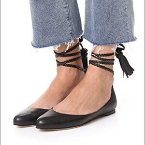 Paul Andrew Luxury Ankle Wrap Tassel Ballerina‎ Flats Black Leather EU 40 US 10